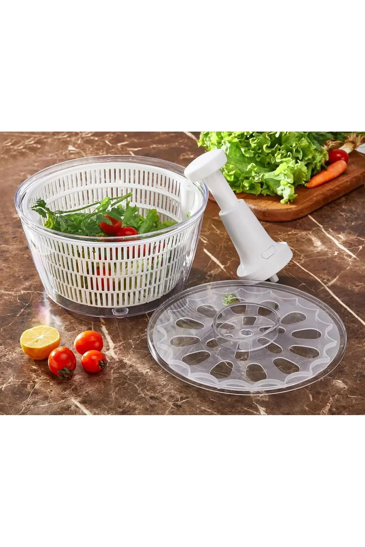 Manuel Üstten Basmalı Sebze Salata Kurutucu | Pratik Kurutma Süzg