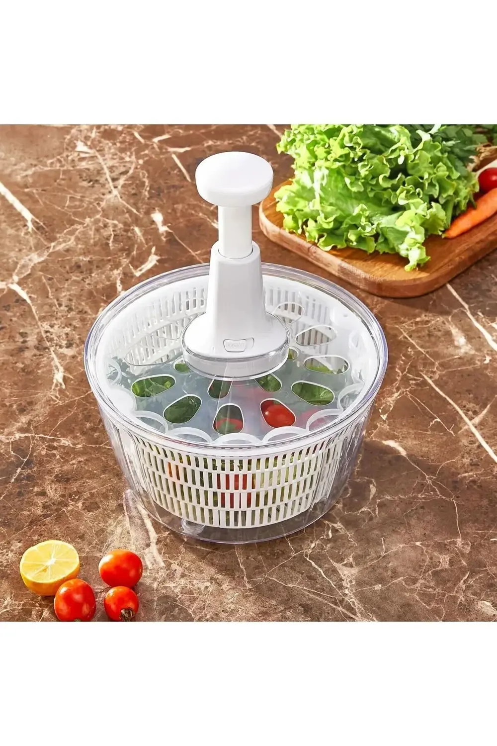 Manuel Üstten Basmalı Sebze Salata Kurutucu | Pratik Kurutma Süzg