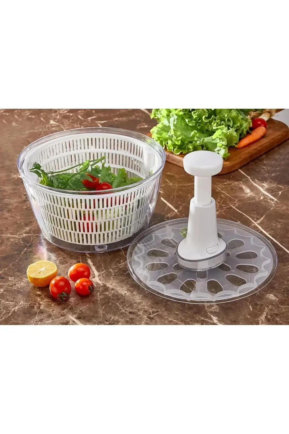 Manuel Üstten Basmalı Sebze Salata Kurutucu | Pratik Kurutma Süzg