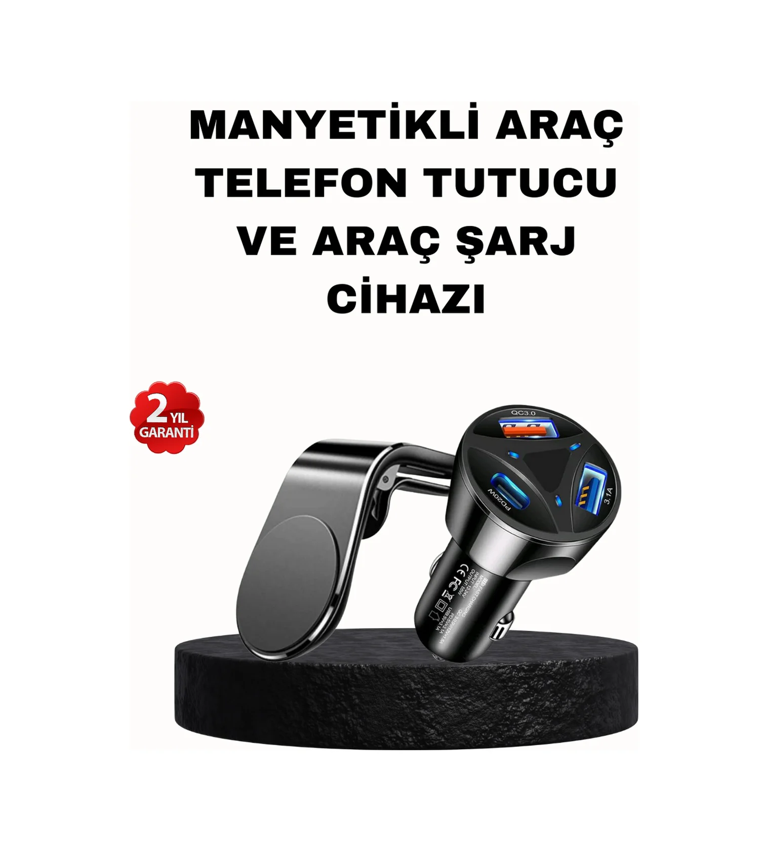 Manyetik Araç Telefon Tutucu Ve Hızlı Şarj Adaptörü 2 Li Set - Lisinya