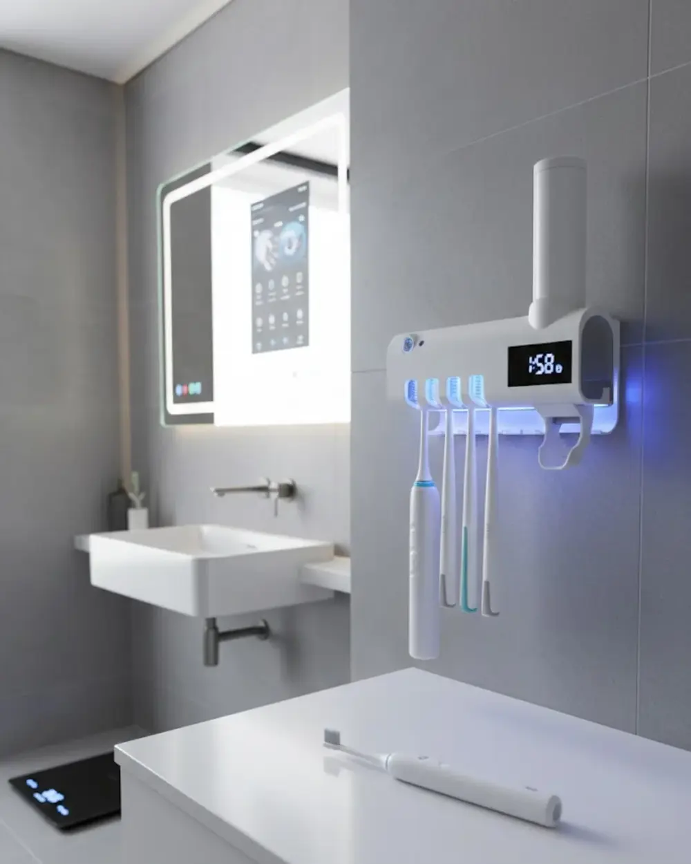 Manyetik Duvar Tipi UV Hijyenik Diş Fırçası Tutucu