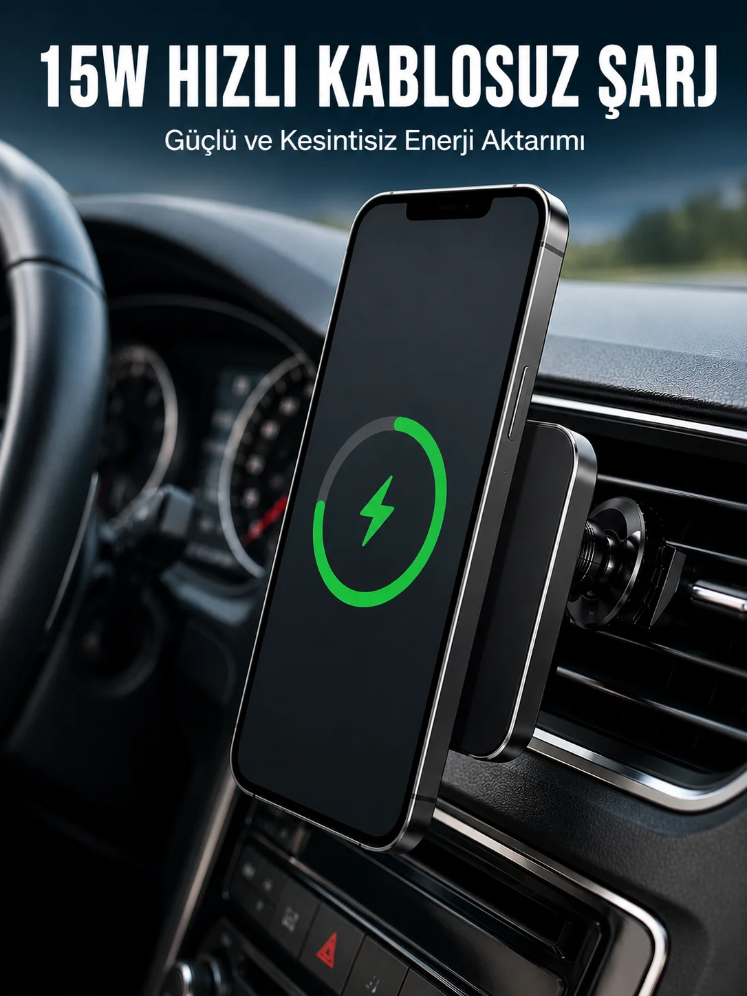 Manyetik Kablosuz Araç Şarj Cihazı 15W MagSafe Araç İçi Telefon Tutucu