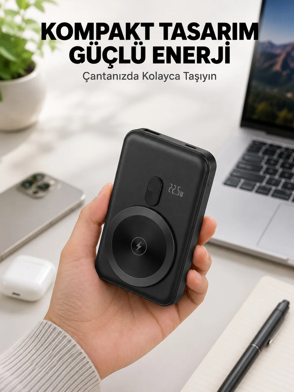 Manyetik Kablosuz Powerbank 22.5w Hızlı Şarj Lcd Göstergeli Yeni Nesil - Lisinya Diğer