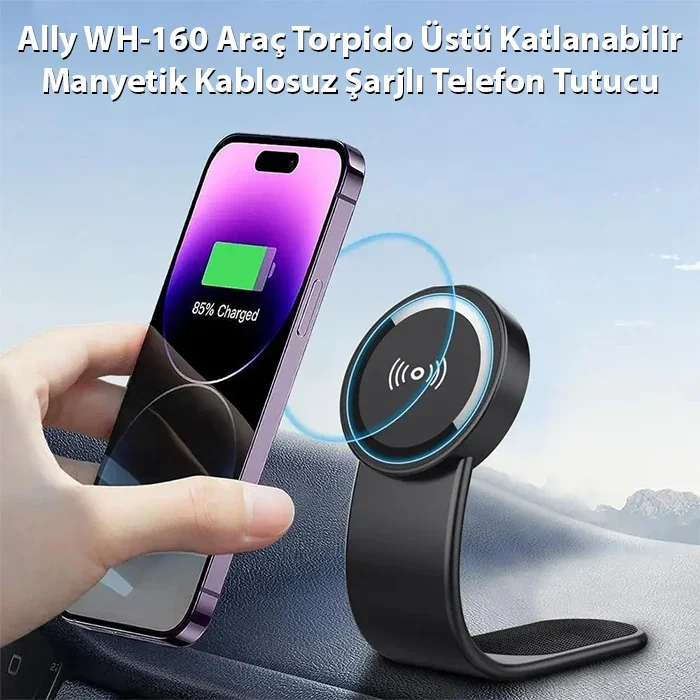 Manyetik Kablosuz Şarjlı Araç Telefon Tutucu WH-160 - Torpido Üstü Katlanabilir