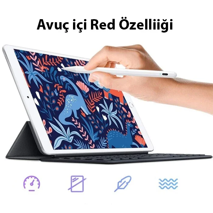 Manyetik Kalem – iPad 2018-2025 Uyumlu, Type-C, 8-10 Saat Pil, Avuç İzi Engelleyici, Hassas Çizim & Not Alma