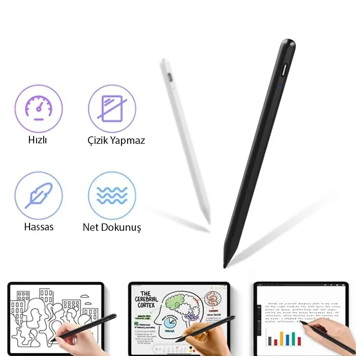 Manyetik Kalem – iPad 2018-2025 Uyumlu, Type-C, 8-10 Saat Pil, Avuç İzi Engelleyici, Hassas Çizim & Not Alma