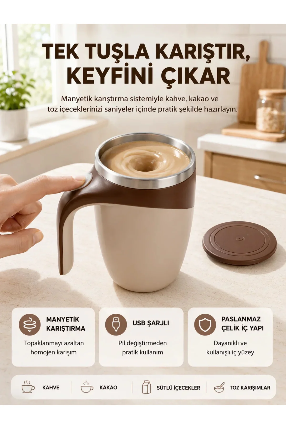 Manyetik Karıştırıcı Kupa USB Şarjlı Otomatik Karıştırma Çift Katmanlı Manyetik Karıştırıcı Kupa USB Şarjlı Otomatik Karıştırma Çift Katmanlı