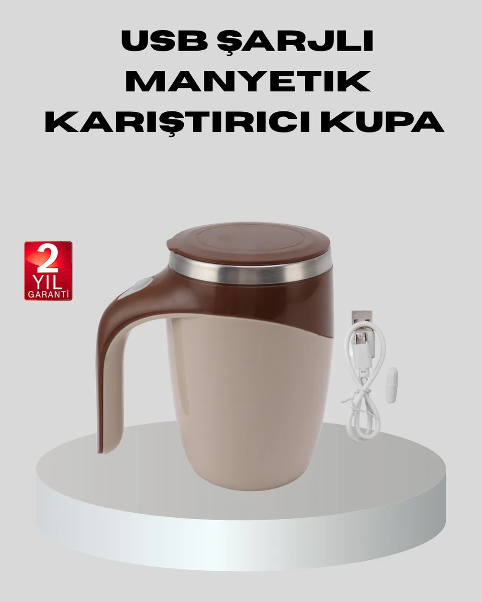 Manyetik Karıştırıcı Kupa USB Şarjlı Otomatik Karıştırma Çift Katmanlı