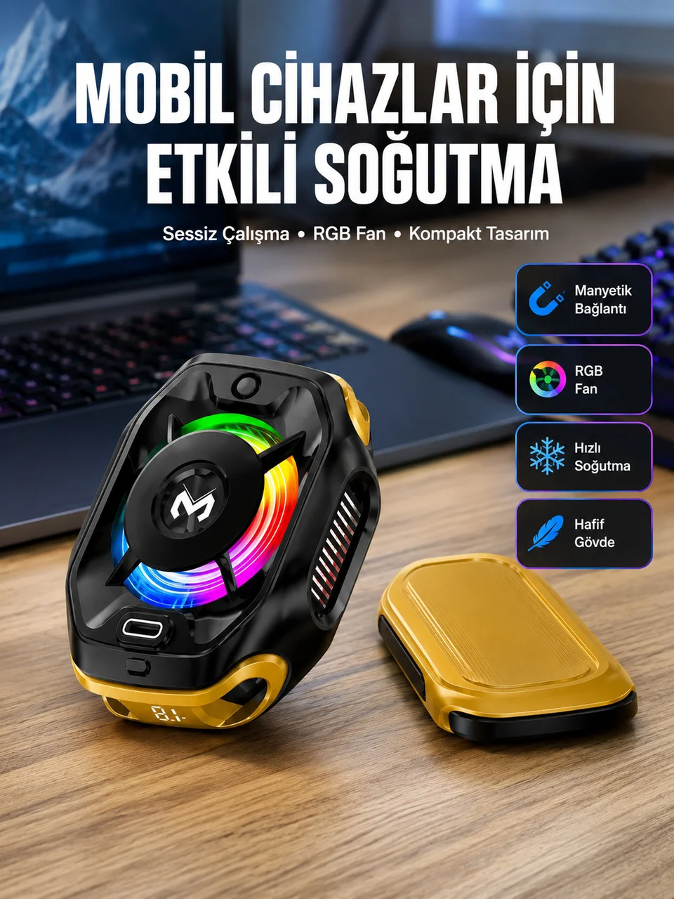 Manyetik Montajlı Dijital Ekranlı Telefon Soğutucu Yeni Nesil - Lisinya