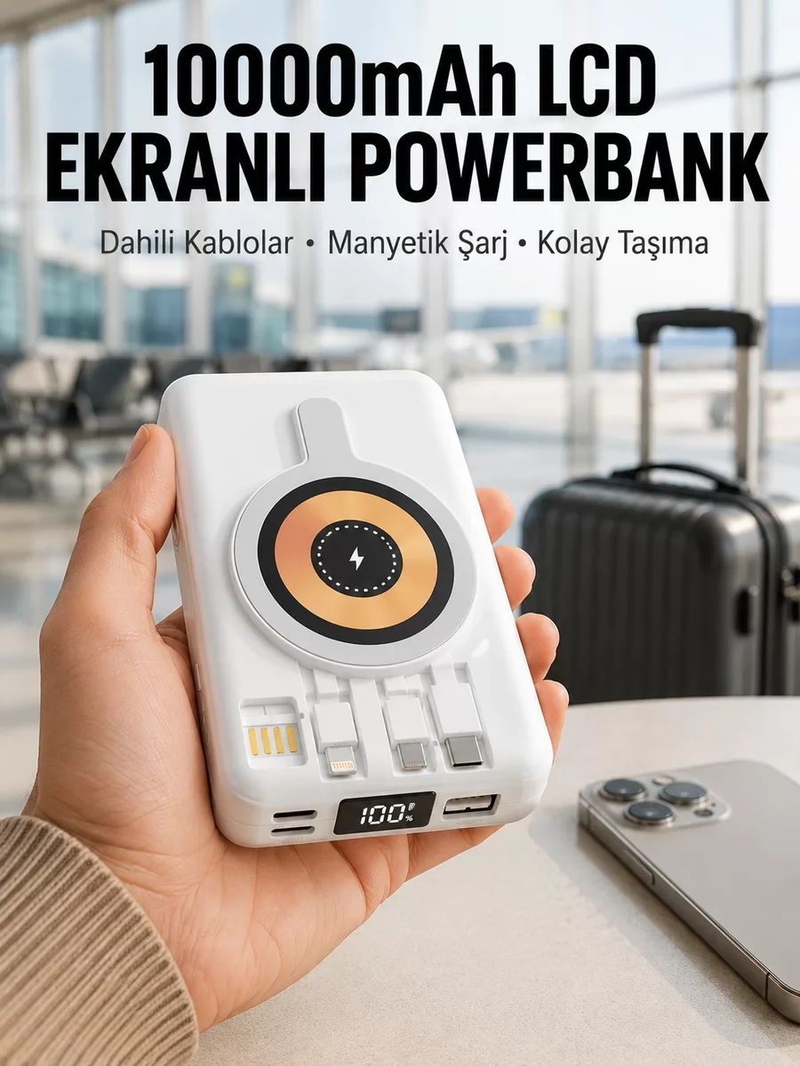 Manyetik Powerbank LCD Ekranlı Yeni Nesil Hızlı Şarj