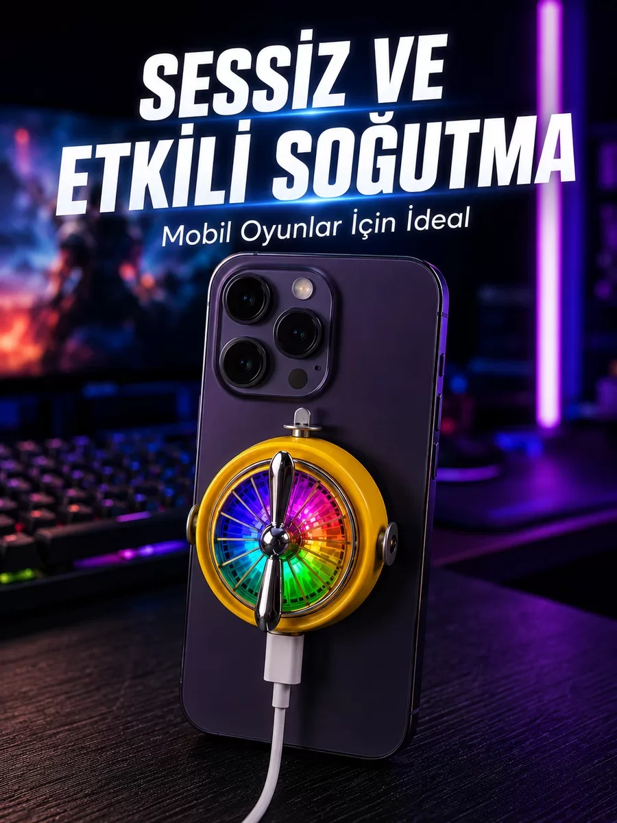 Manyetik Telefon Soğutucu RGB Fanlı Mobil Oyun Soğutucusu - USB Tip-C Soğutucu