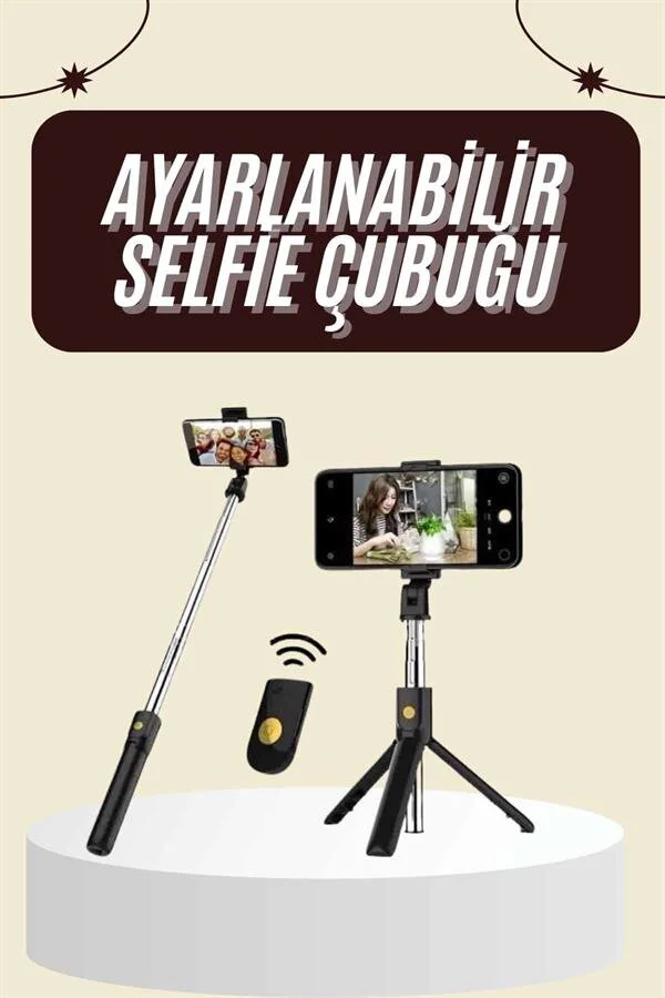 Manyetik Tripod Selfie Sopa Bluetooth Uzaktan Kumandalı - 3 Modlu Taşınabilir