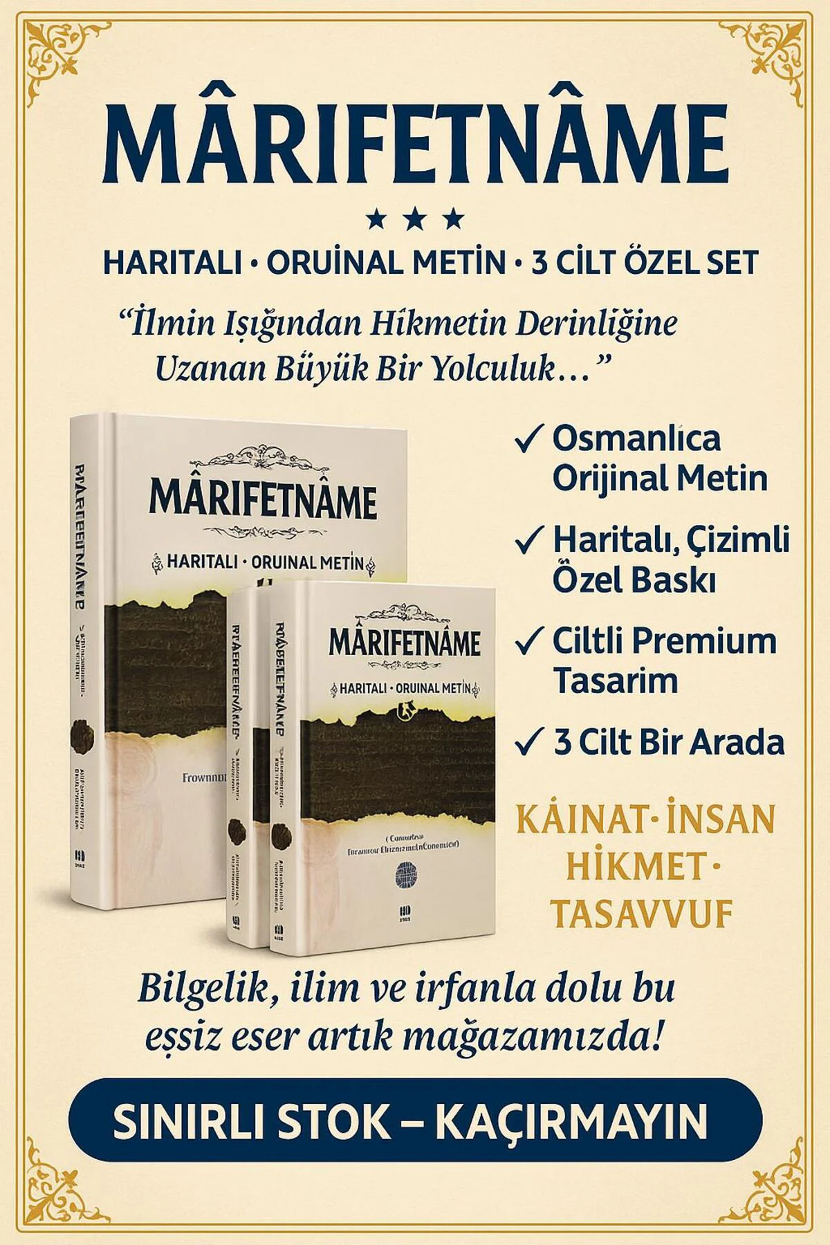 marifetname erzurumlu ibrahim hakkı 3 cilt takım orjinal tam meti
