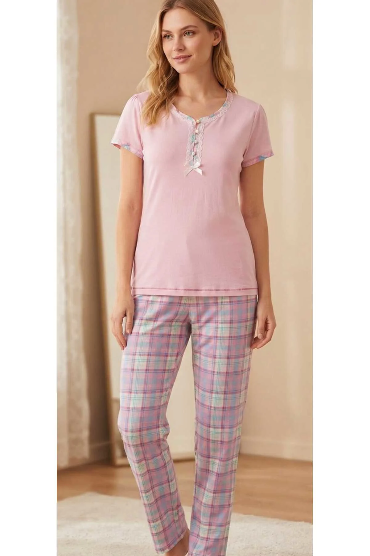 Marilyn Kısa Kol Kadın Pijama Takımı Pembe