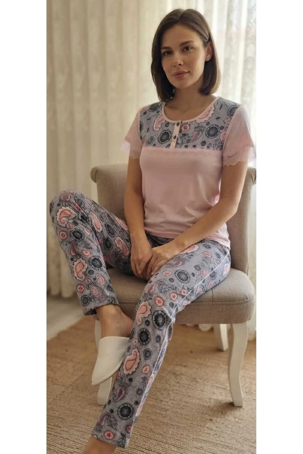 Marilyn Kısa Kol Kadın Pijama Takımı Somon