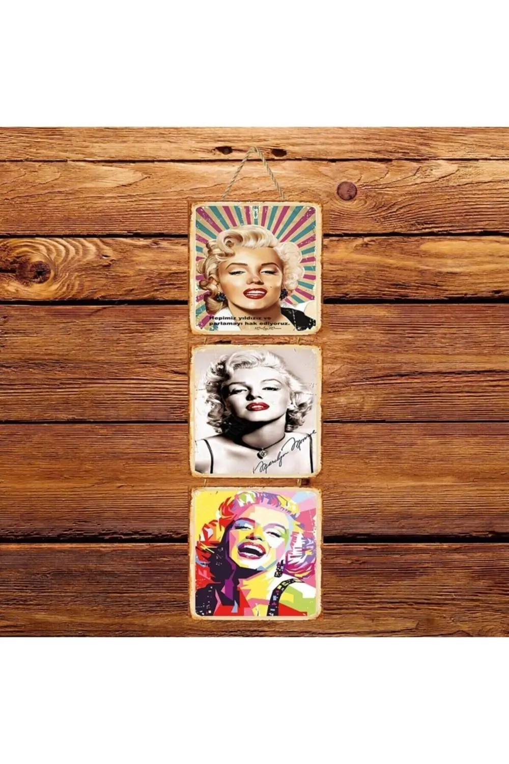 Marilyn Monroe Hepimiz Yıldızız Üçlü Retro Ahşap Poster