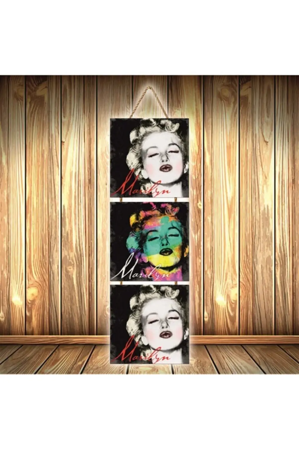 Marilyn Tasarımlı Üçlü Retro Ahşap Poster Ü496