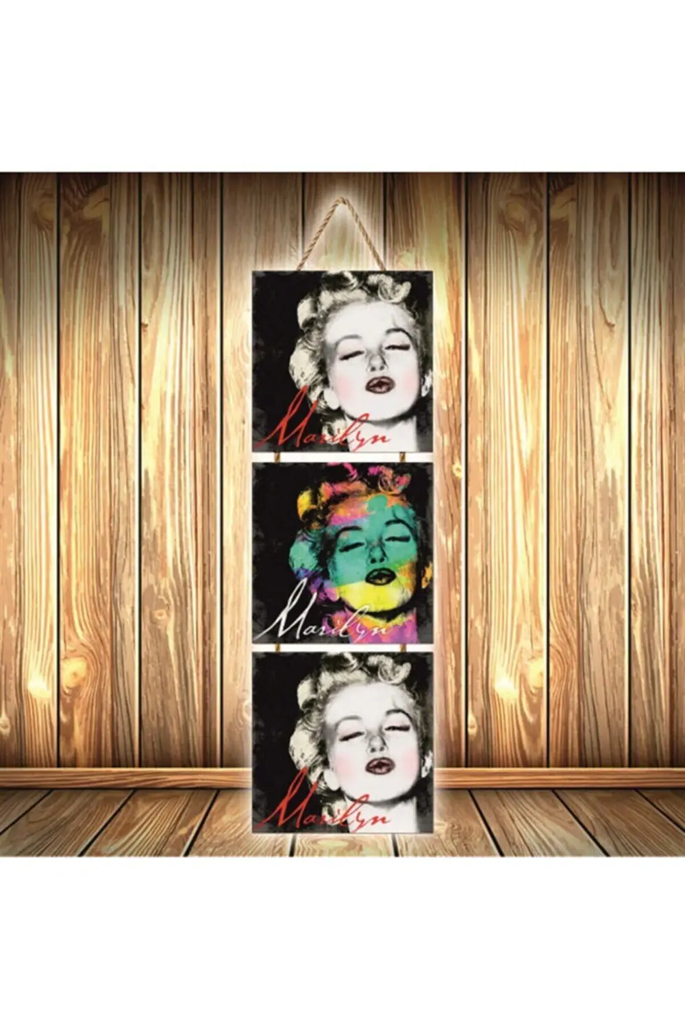 Marilyn Tasarımlı Üçlü Retro Ahşap Poster Ü496