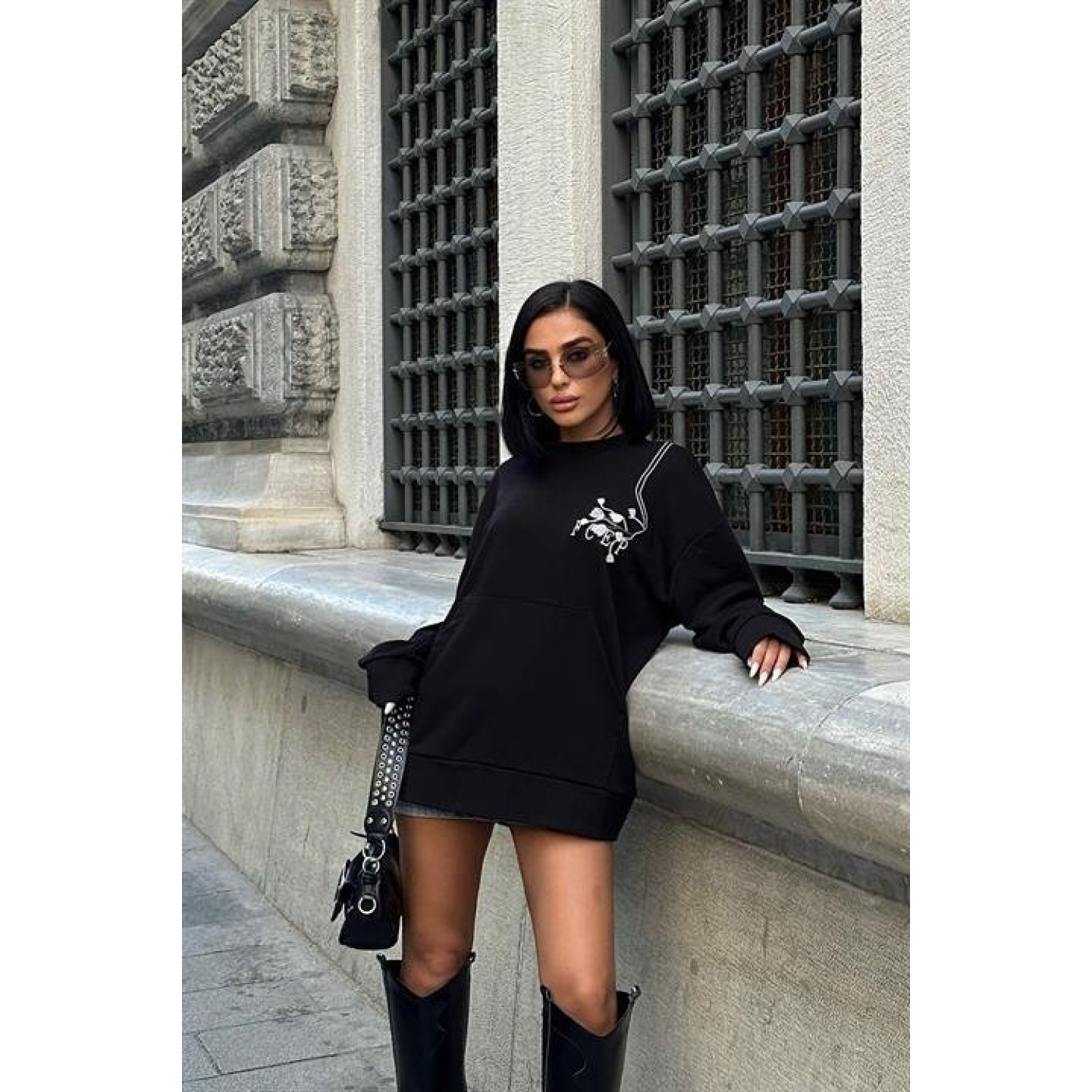 Marison Çiçek Nakışlı Sweatshirt  -