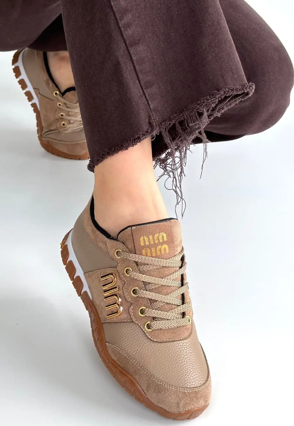 Marje Vizon Cilt Bağcıklı Spor Ayakkabı