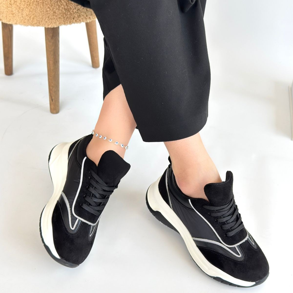 Mark Siyah Cilt Bağcıklı Spor Ayakkabı