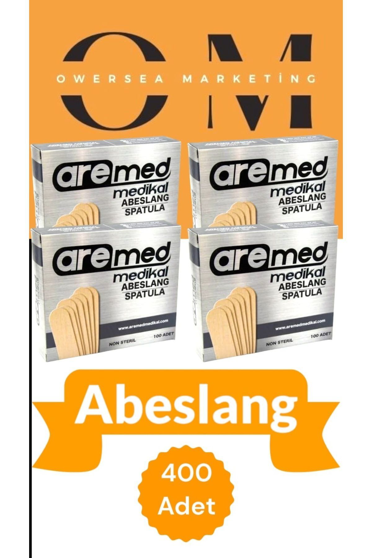 Aremed Marka 4 Kutu - 100 Lük Abeslang Tahta Dil Çubuğu Basacaği - Ağda 