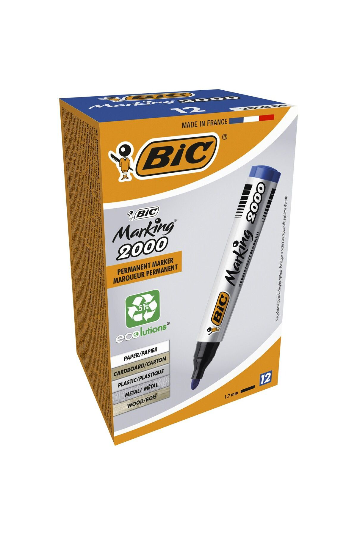 Bic Marking 2000 Permanent Marker Yuvarlak Uç Mavi 12`Li Kutu