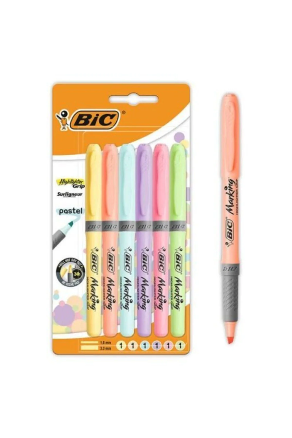 Marking Highlighter Grip Pastel 6'lı Blister Fosforlu Kalem