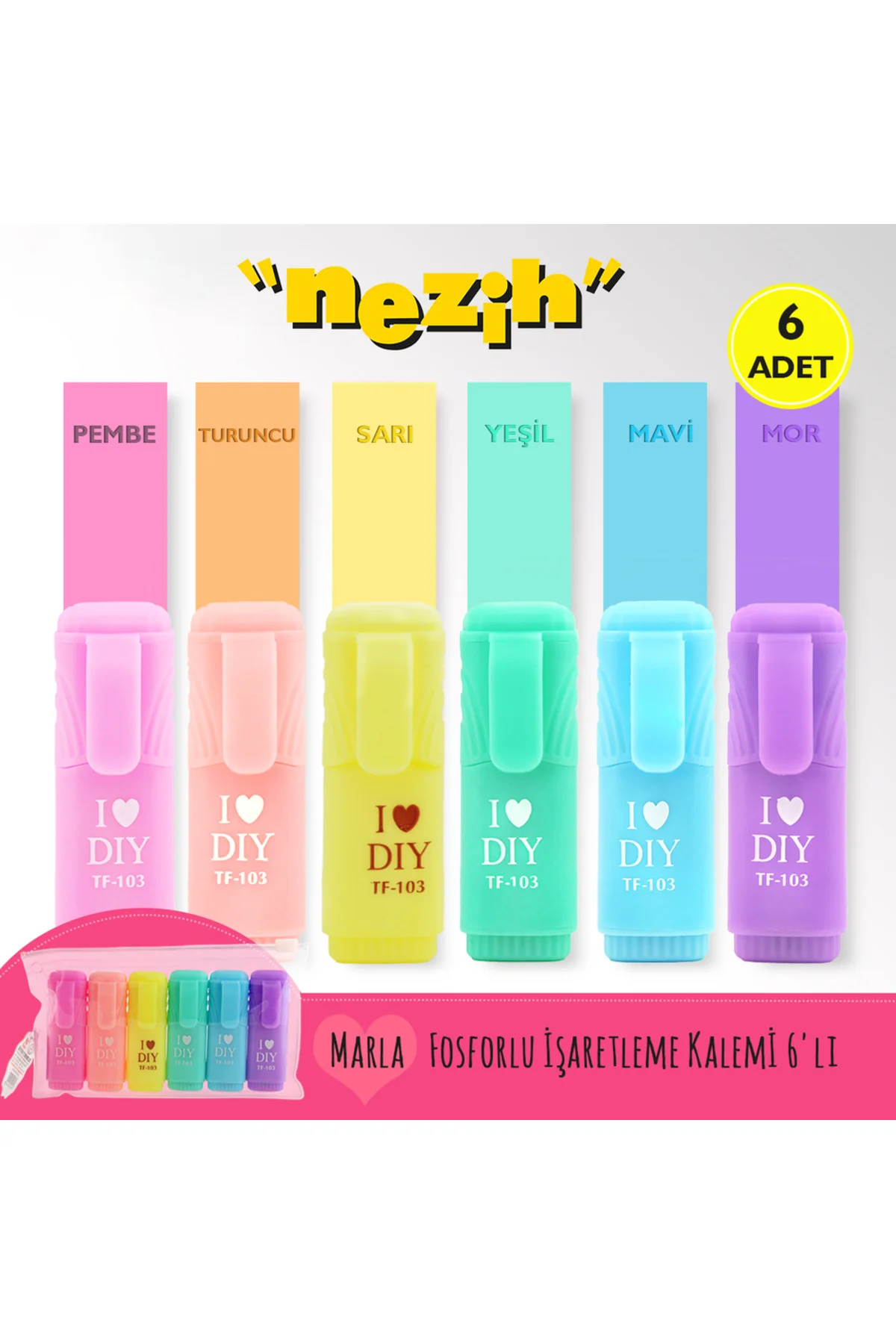 Marla Mini Fosforlu İşaretleme Kalemi 6lı TF103