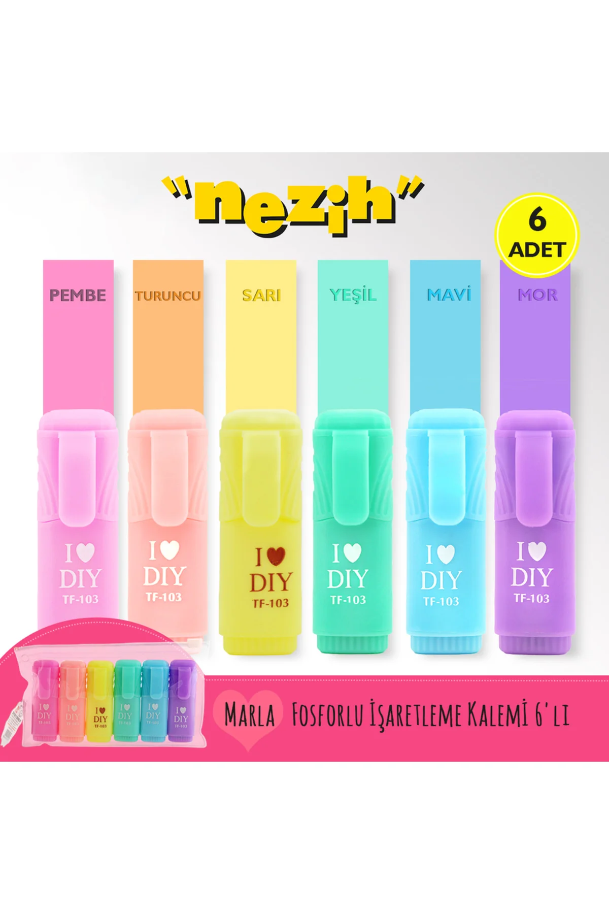 Marla Mini Fosforlu İşaretleme Kalemi 6lı TF103