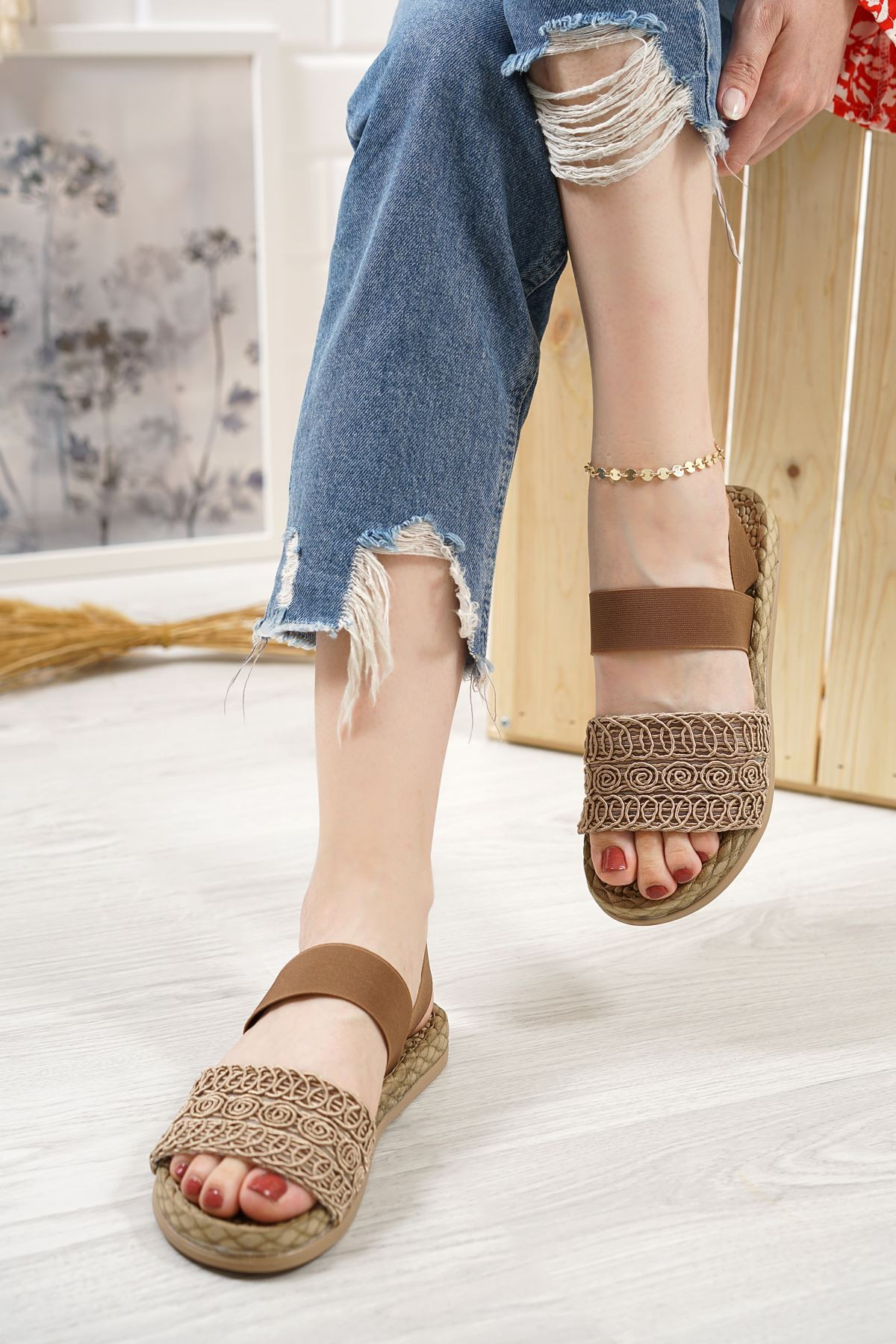 Marri Vizon Dantel Lastikli Sandalet Marri Vizon Dantel Lastikli Sandalet