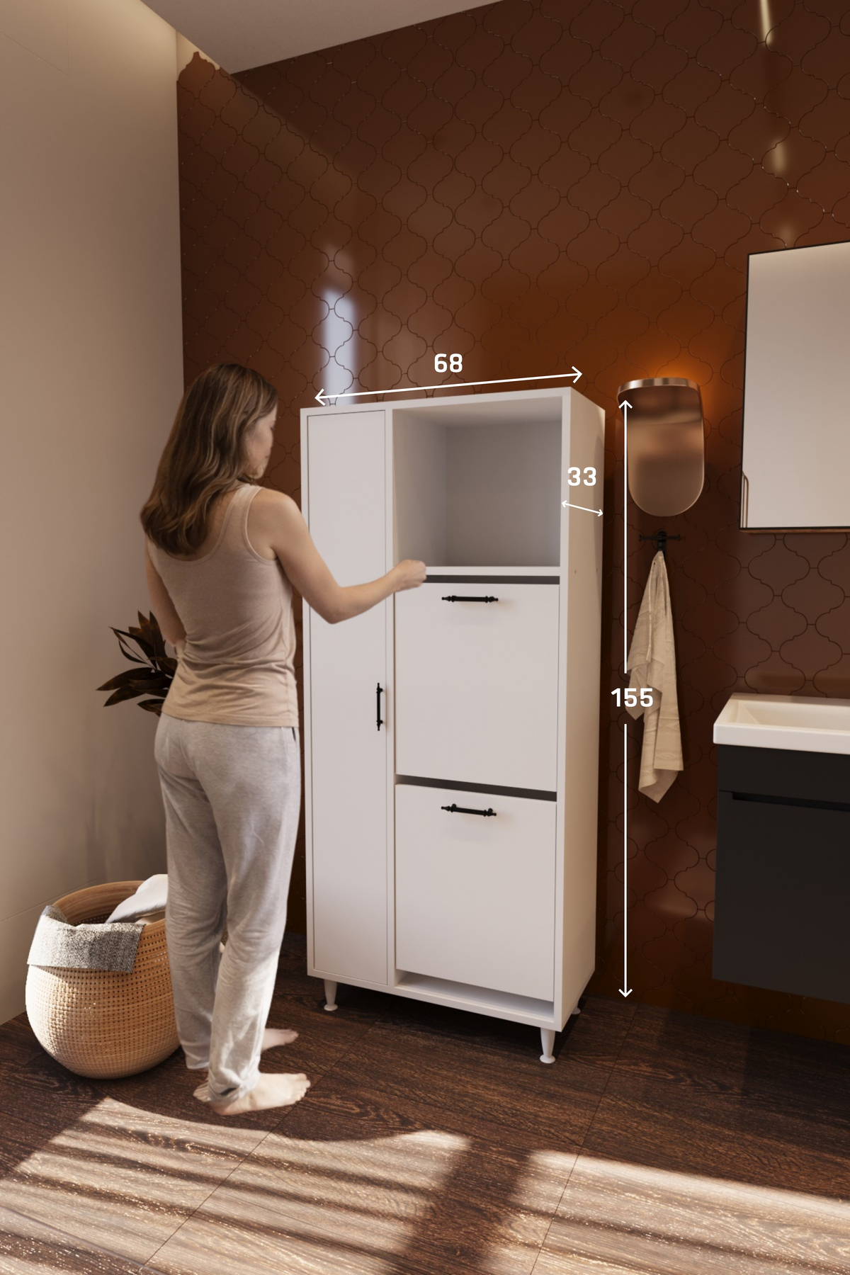 Mars İki Sepetli Renkli Beyaz Çamaşır Sepetli Çok Amaçlı Banyo Do