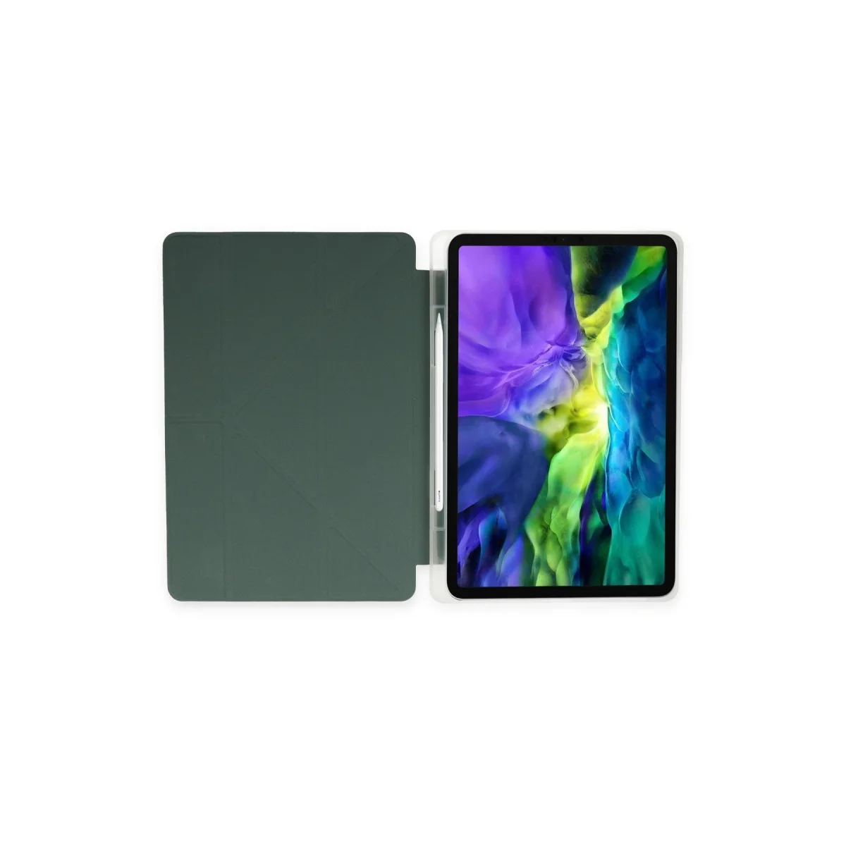 Mars Kalemlikli iPad Pro 11 (2024) Kılıfı - Koyu Yeşil ve Katlanabilir Stand