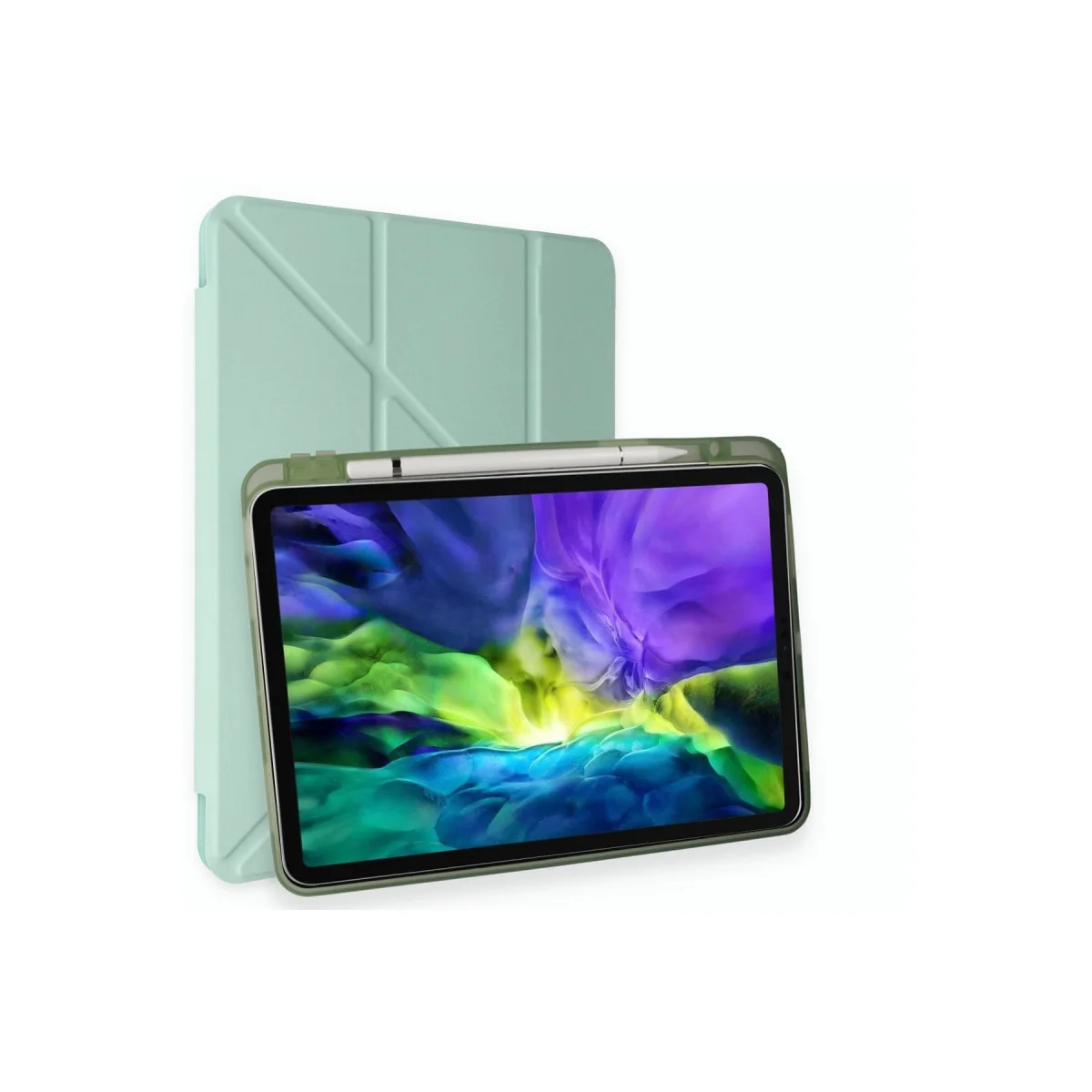 Mars Kalemlikli iPad Air 4 Kılıfı - Açık Yeşil, Katlanabilir Stand ve Akıllı Koruma
