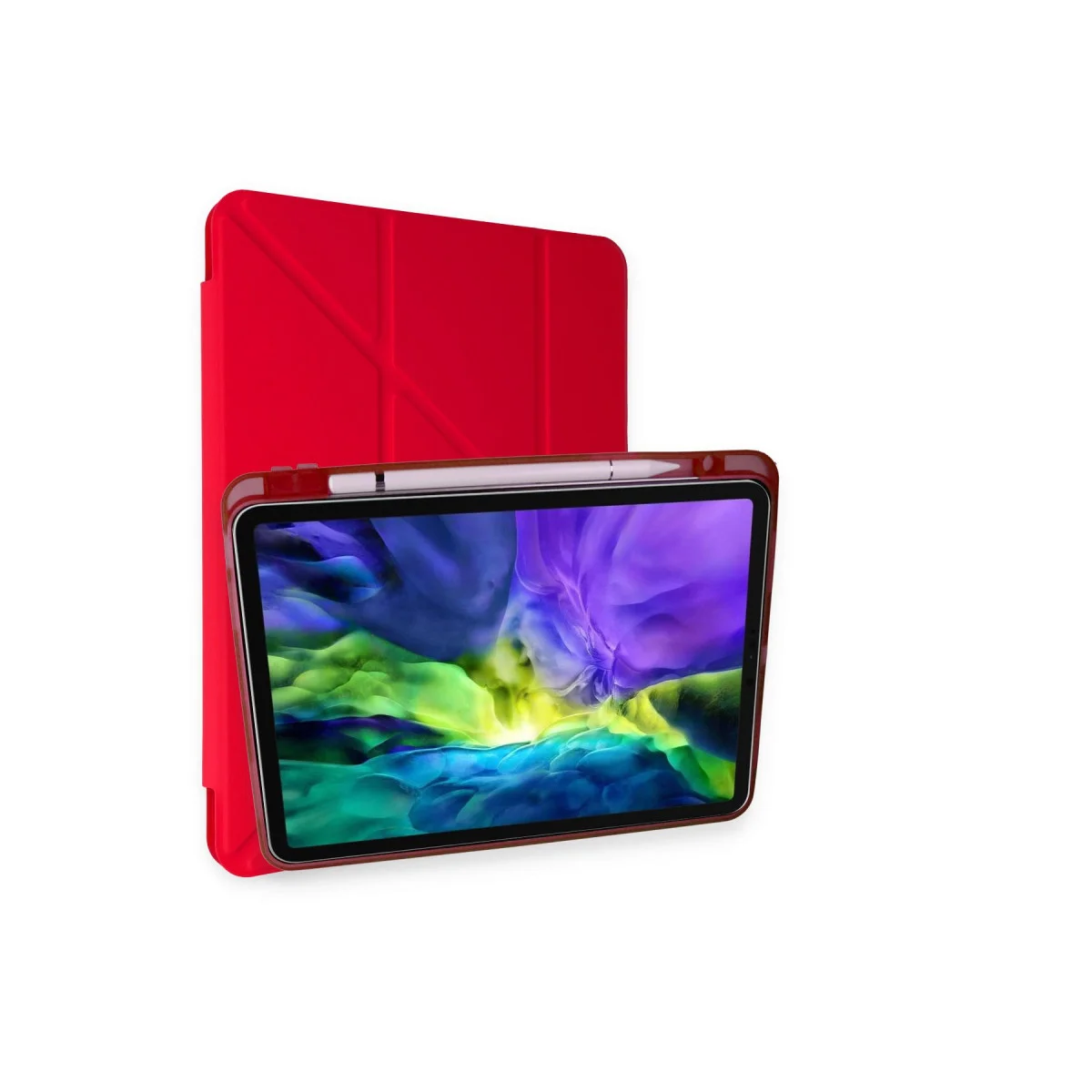 Mars Kılıf Kalemlikli iPad Air 4 - Kırmızı Korumalı ve Katlanabilir Kılıf