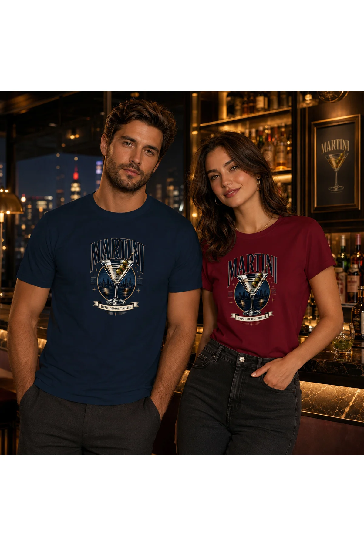 Martini Cocktail Unisex Kokteyl Baskılı Regular Kalıp Bisiklet Yaka T-Shirt