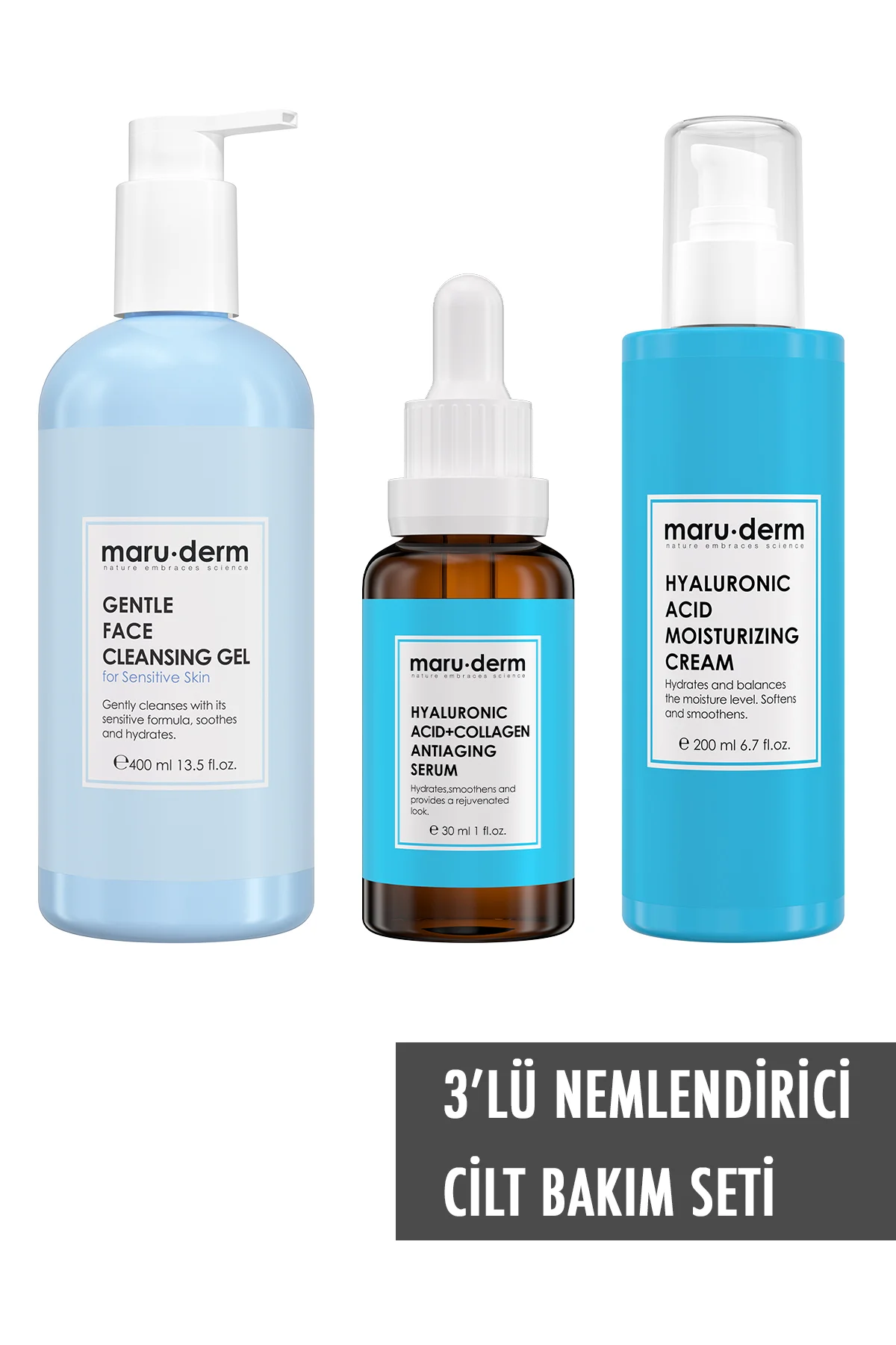 Maruderm 3'lü Cilt Bakım Seti - Hyalüronk Asit Jel, Krem, Serum (