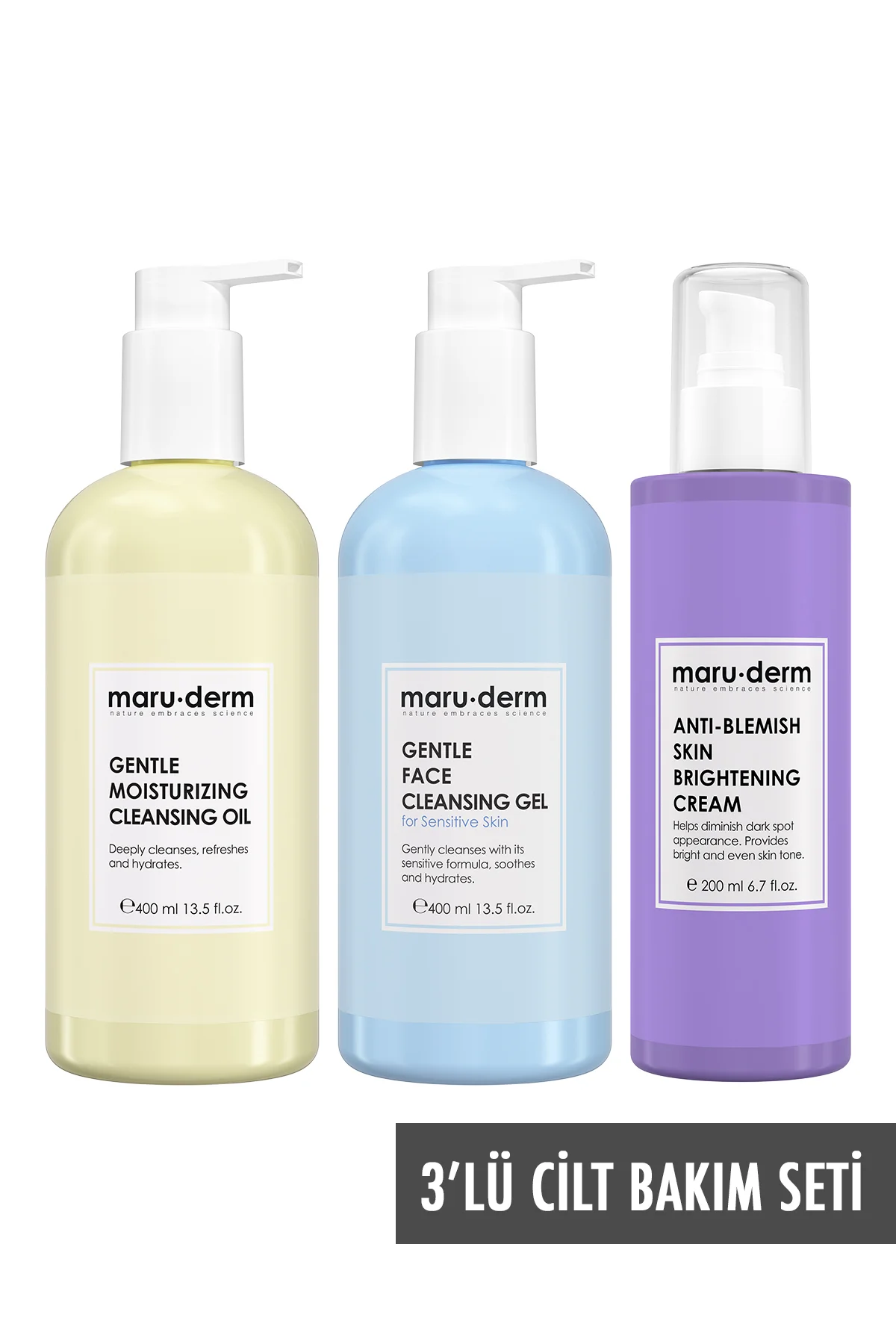 Maruderm 3'lü Cilt Bakım Seti - Yağ Bazlı Temizleyici - Hassas Te