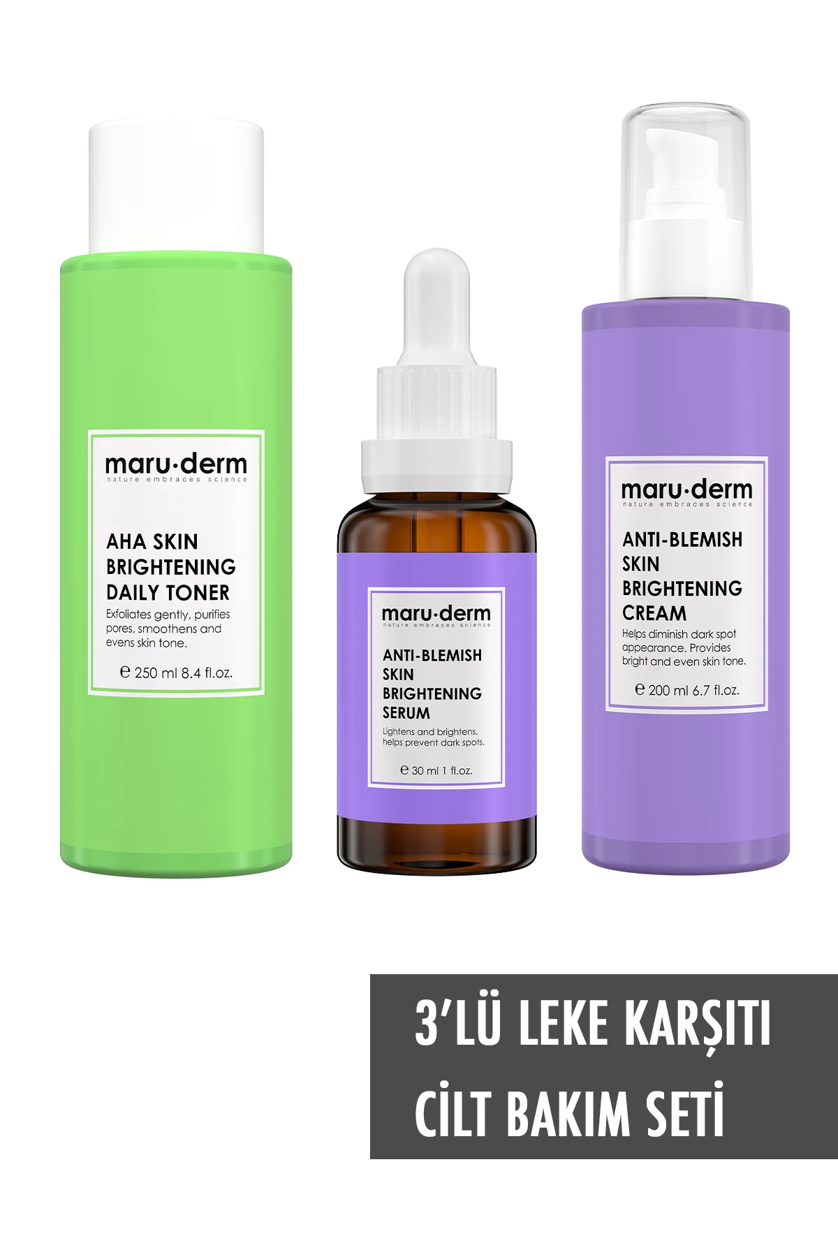 Maruderm 3'lü Cilt Bakım Seti - Leke Karşıtı Tonik, Krem, Serum (