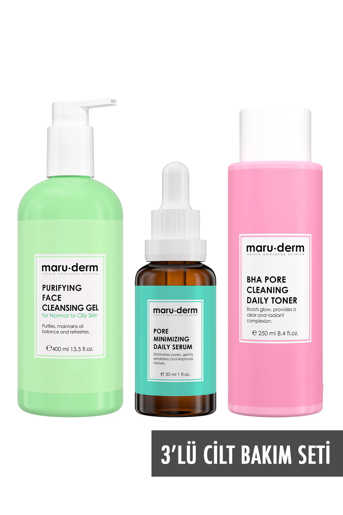 Maruderm 3'lü Cilt Bakım Seti - Gözenek Sıkılaştırıcı Jel, Tonik,