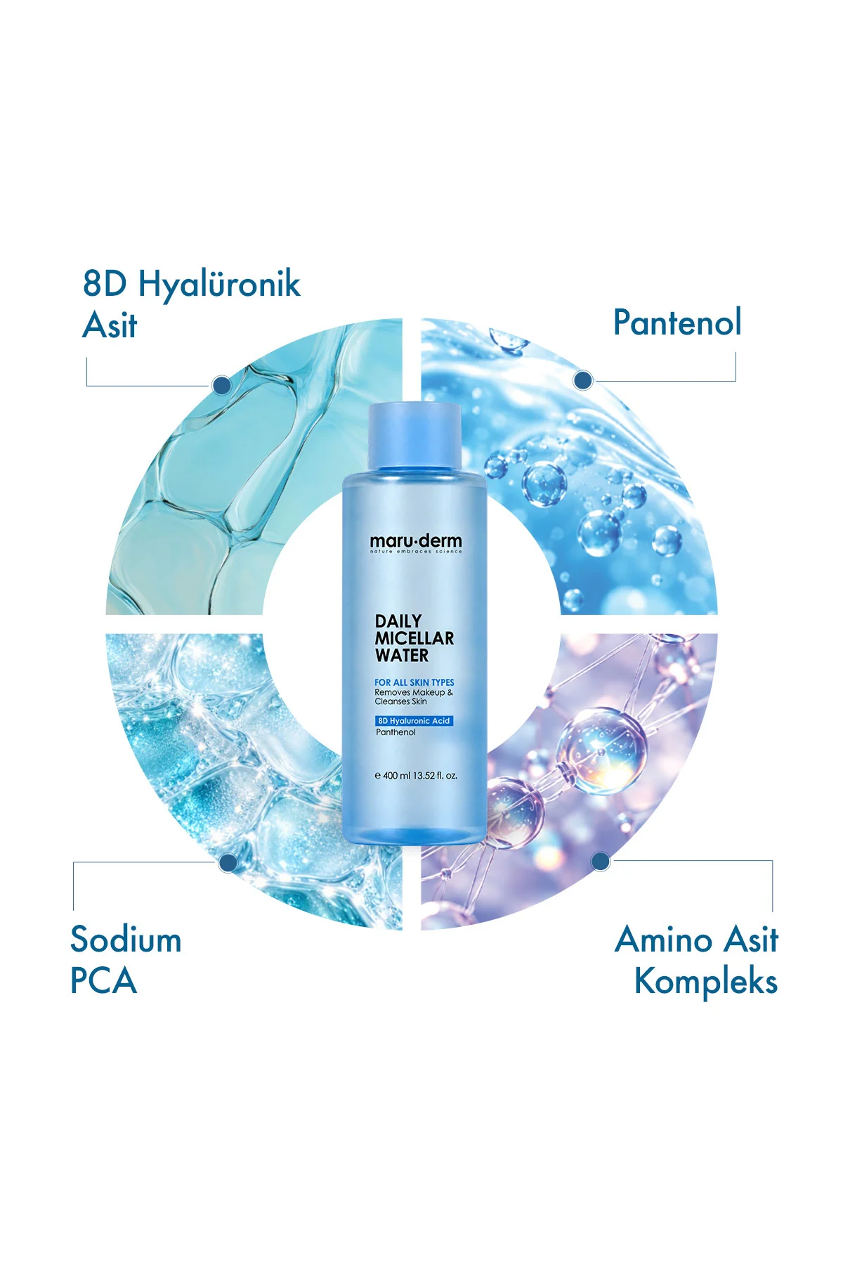 Maruderm Micellar Nemlendirici Makyaj Temizleme Suyu 400 ML – Tüm Cilt Tipleri İçin Durulama Gerektirmeyen Misel Su - Görsel 3