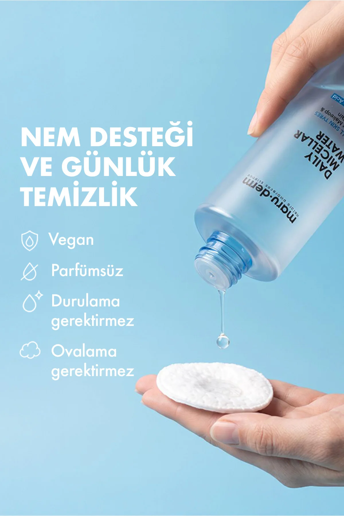 Maruderm Micellar Nemlendirici Makyaj Temizleme Suyu 400 ML – Tüm Cilt Tipleri İçin Durulama Gerektirmeyen Misel Su - Görsel 2