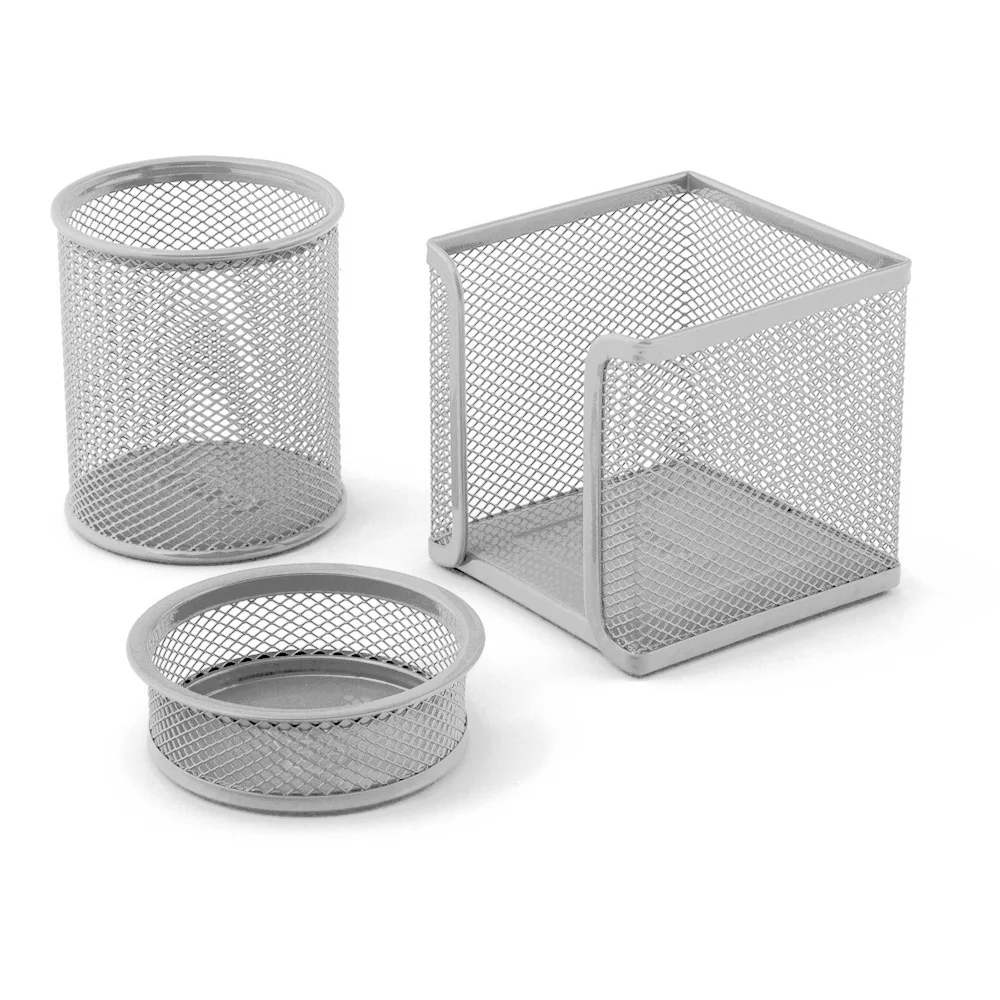 Mas Masa Seti Ataşlık-Kağıtlık-Kalemlik 3 LÜ Metal Perforeli Silv