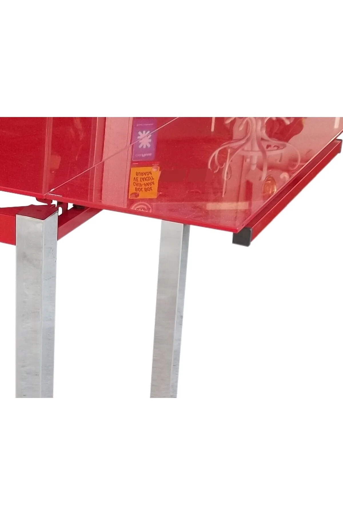 Masa 12360 CAM LAZER YPIŞTIRMA Metal nikelaj ayak Kırmızı TEMPER Cam El Yapım - Görsel 4