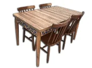 Masa 13777 motif Takım Klasik Kayın  RETRO Ayak Sandaly ceviz Yon