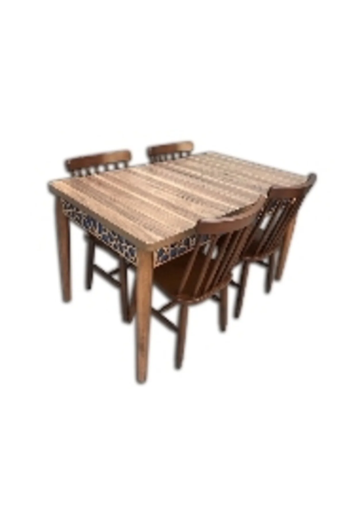 Masa 13777 motif Takım Klasik Kayın RETRO Ayak Sandaly ceviz Yonca Çubuk Sırt - Görsel 2