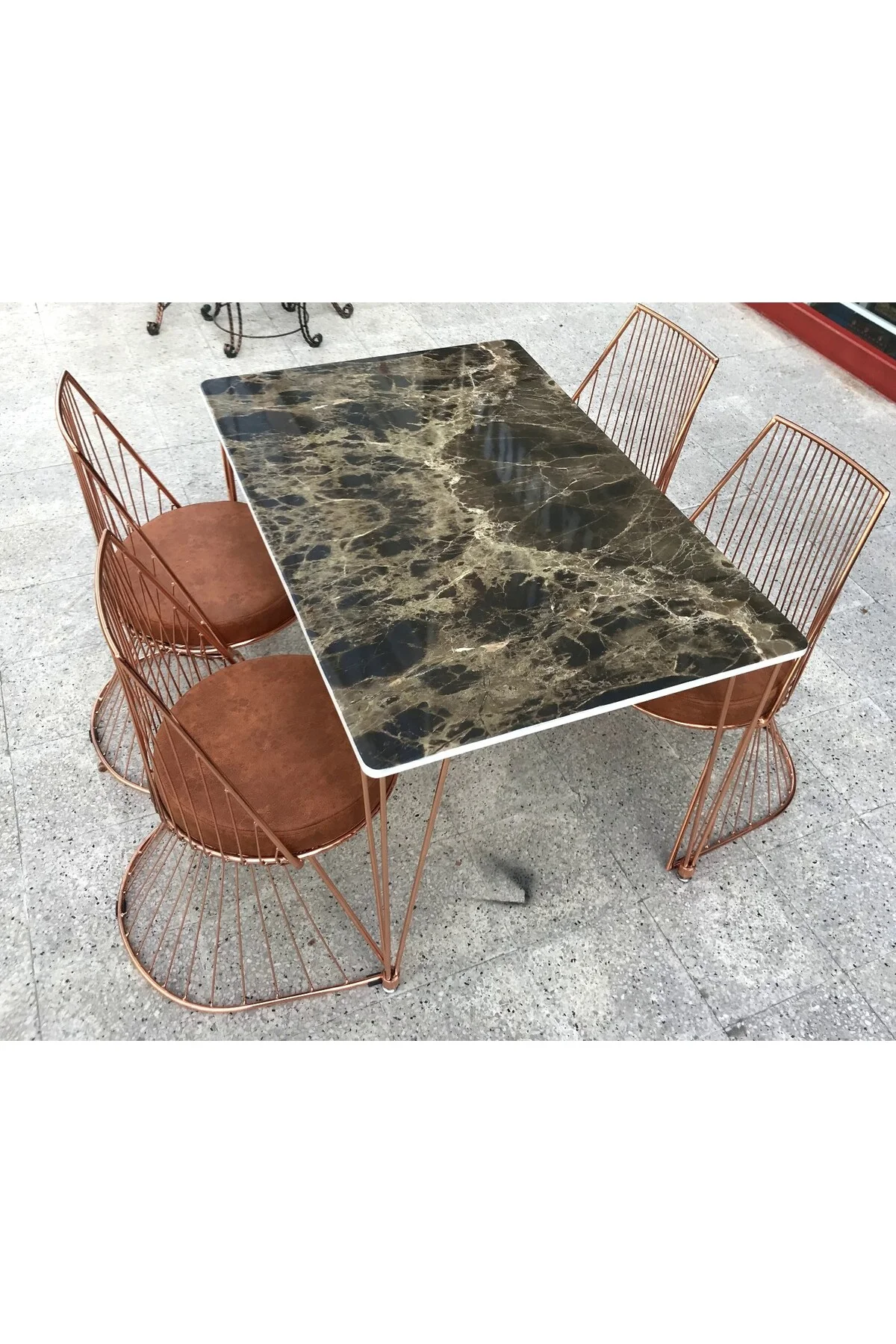 Masa 13798 TEL Sandaly Tk Metal ROSE Bakır Japon ayk MDF siyh desen Tabla El yapı Masa 13798 TEL Sandaly Tk Metal ROSE Bakır Japon ayk MDF siyh desen Tabla El yapı - Görsel 2