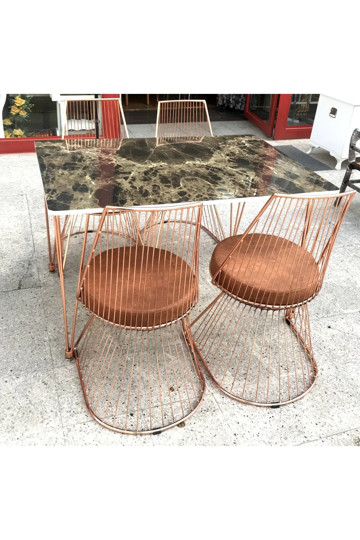 Masa 13798 TEL Sandaly Tk Metal ROSE Bakır Japon ayk MDF siyh desen Tabla El yapı Masa 13798 TEL Sandaly Tk Metal ROSE Bakır Japon ayk MDF siyh desen Tabla El yapı