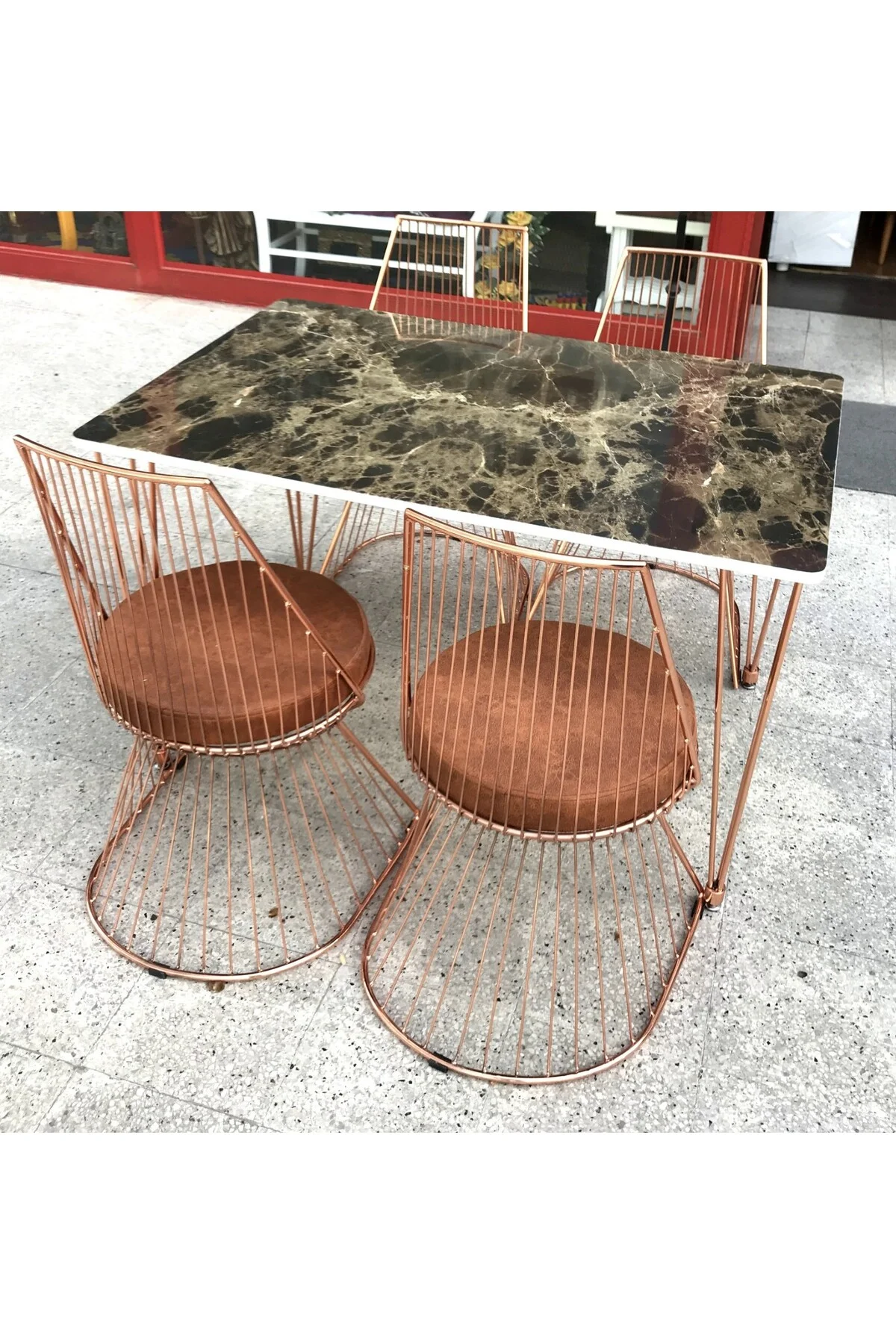Masa 13798 TEL Sandaly Tk Metal ROSE Bakır Japon ayk MDF siyh desen Tabla El yapı Masa 13798 TEL Sandaly Tk Metal ROSE Bakır Japon ayk MDF siyh desen Tabla El yapı - Görsel 3
