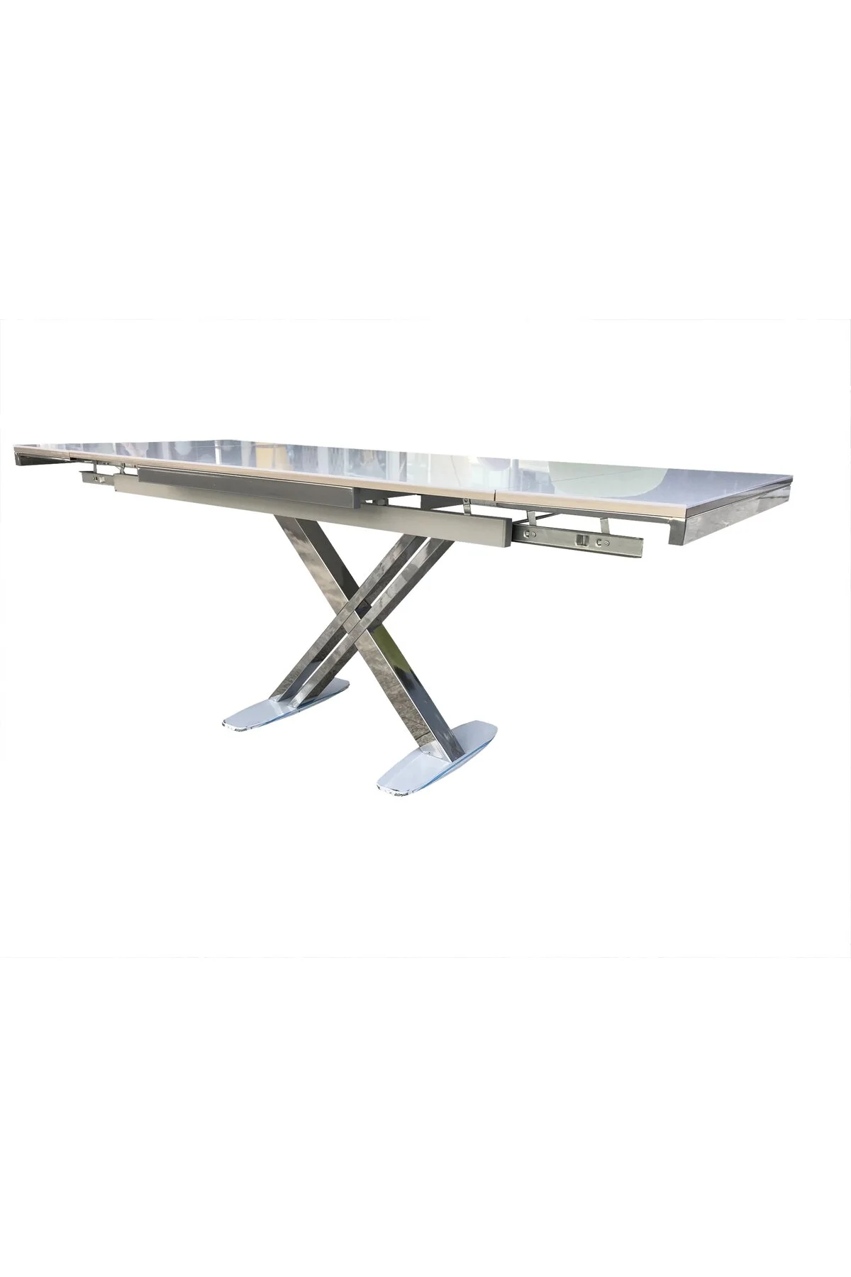 Masa 13918 X AYAK Model Metal Nikelaj Dikdörtgen Kelebek Yan Açıl Tabla üstü cam - Görsel 3